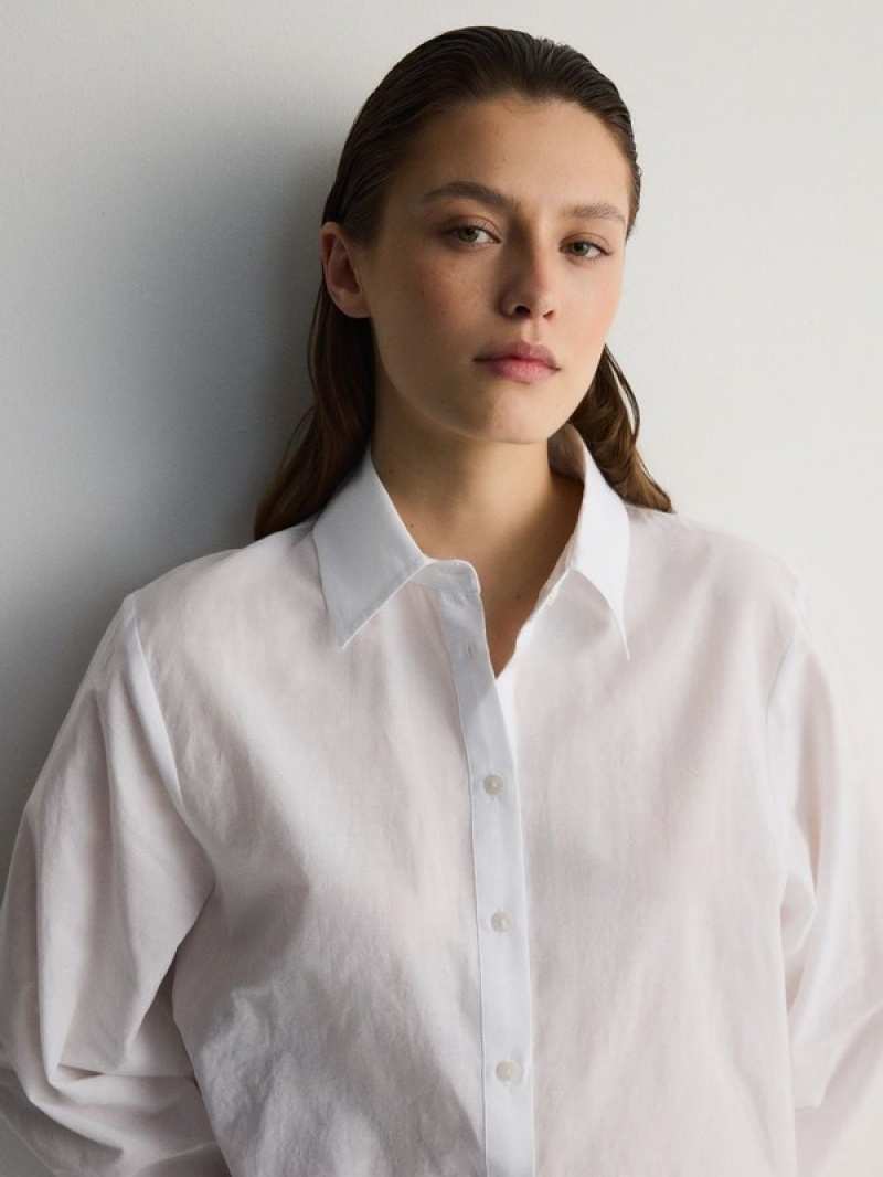 White Women's Reserved Cotton Shirts | 79803CYOZ