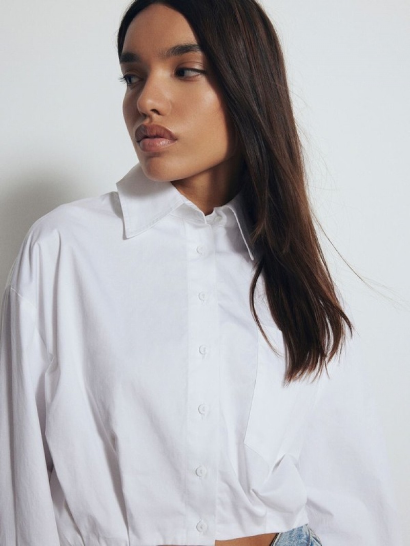 White Women's Reserved Cropped Cotton Shirts | 40926PYHC