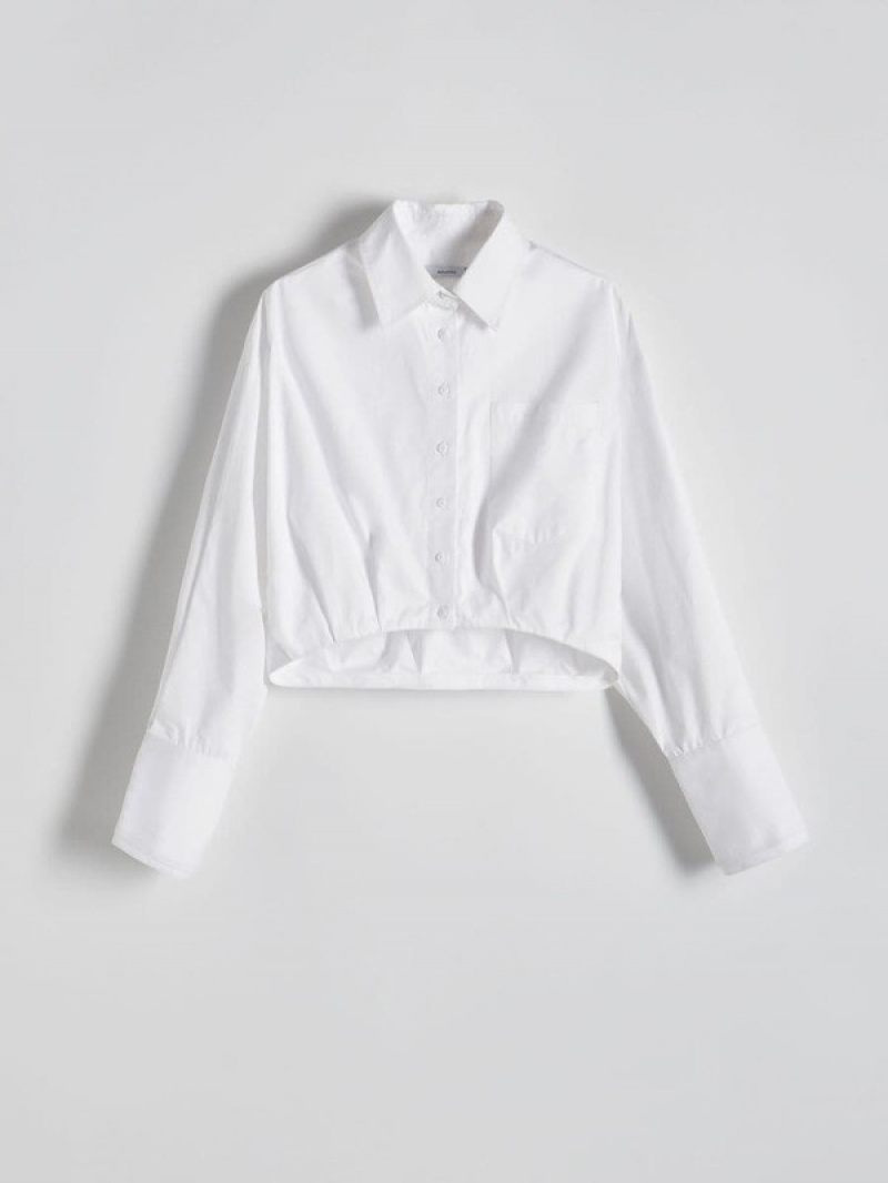 White Women's Reserved Cropped Cotton Shirts | 40926PYHC