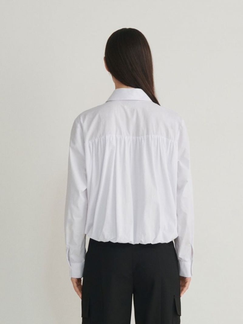 White Women's Reserved Decorative Collar Shirts | 49578STJM