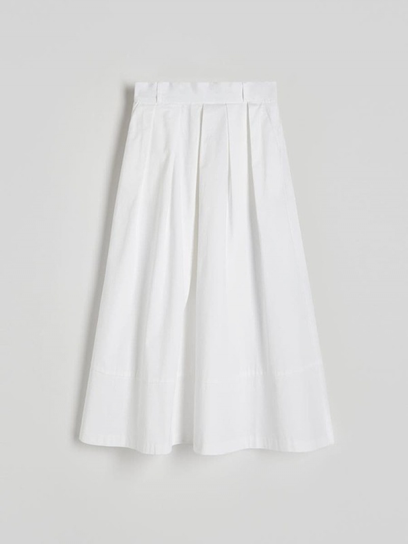 White Women's Reserved Flared Midi Skirts | 72831DWZL