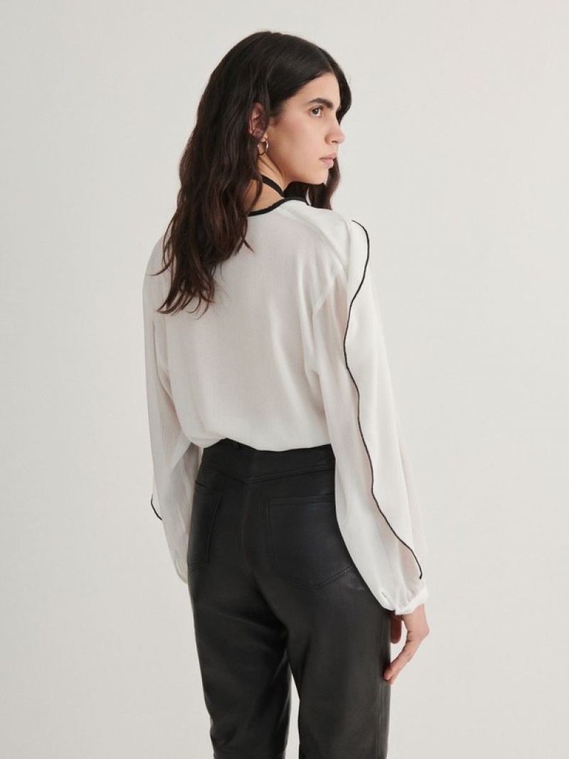 White Women's Reserved Frill Detail Shirts | 28075WUIP