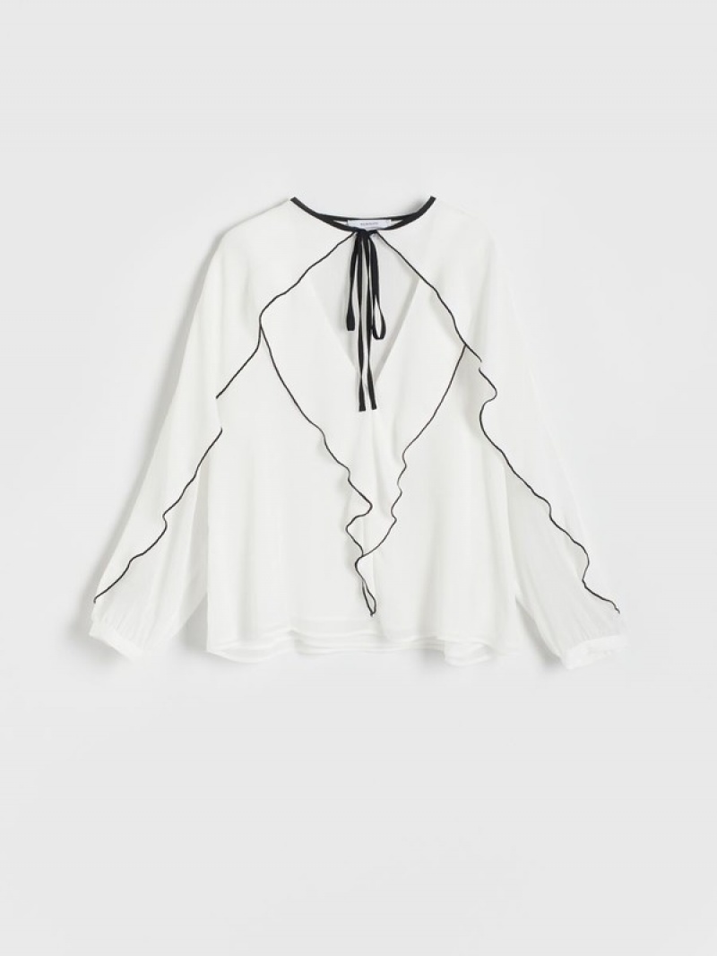 White Women's Reserved Frill Detail Shirts | 28075WUIP