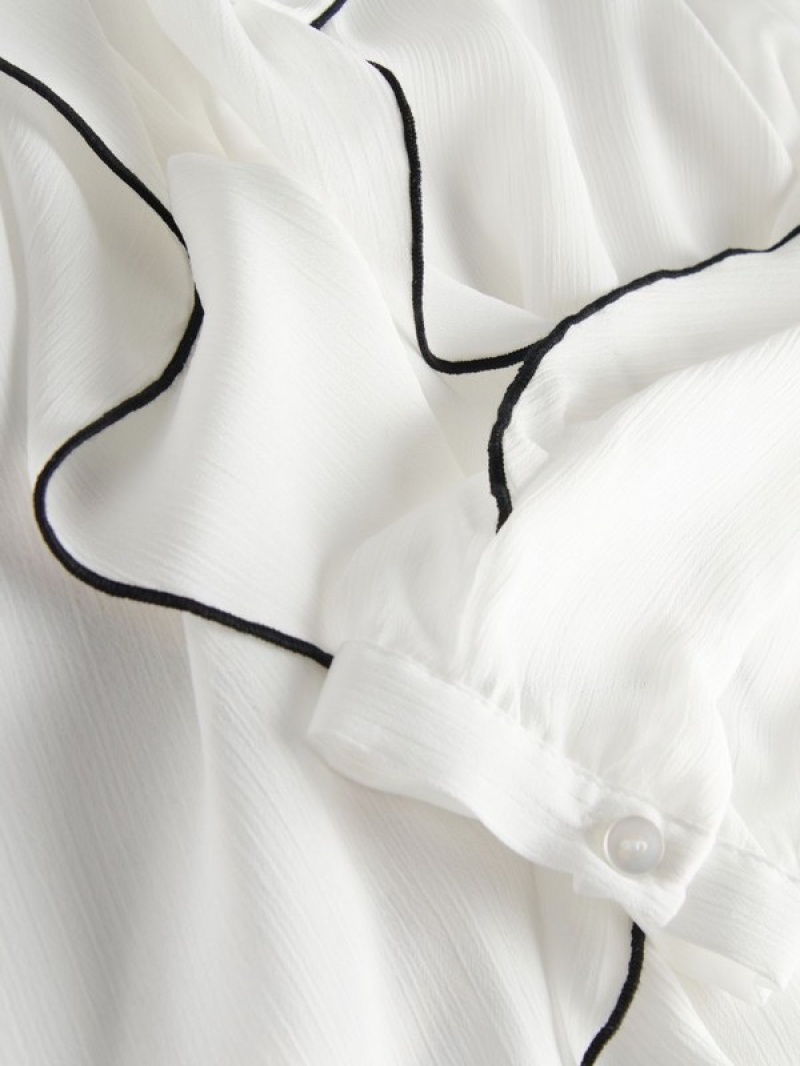 White Women's Reserved Frill Detail Shirts | 28075WUIP