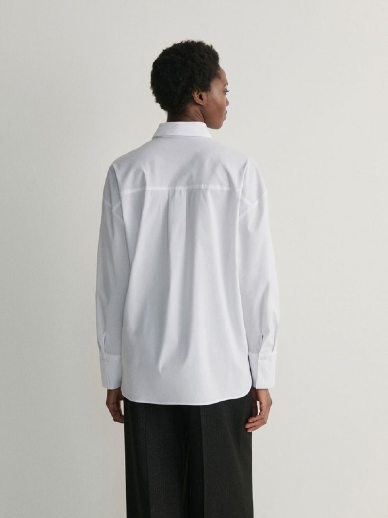 White Women's Reserved Frill Shirts | 59462QJMR