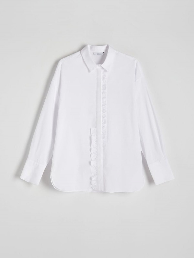 White Women's Reserved Frill Shirts | 59462QJMR