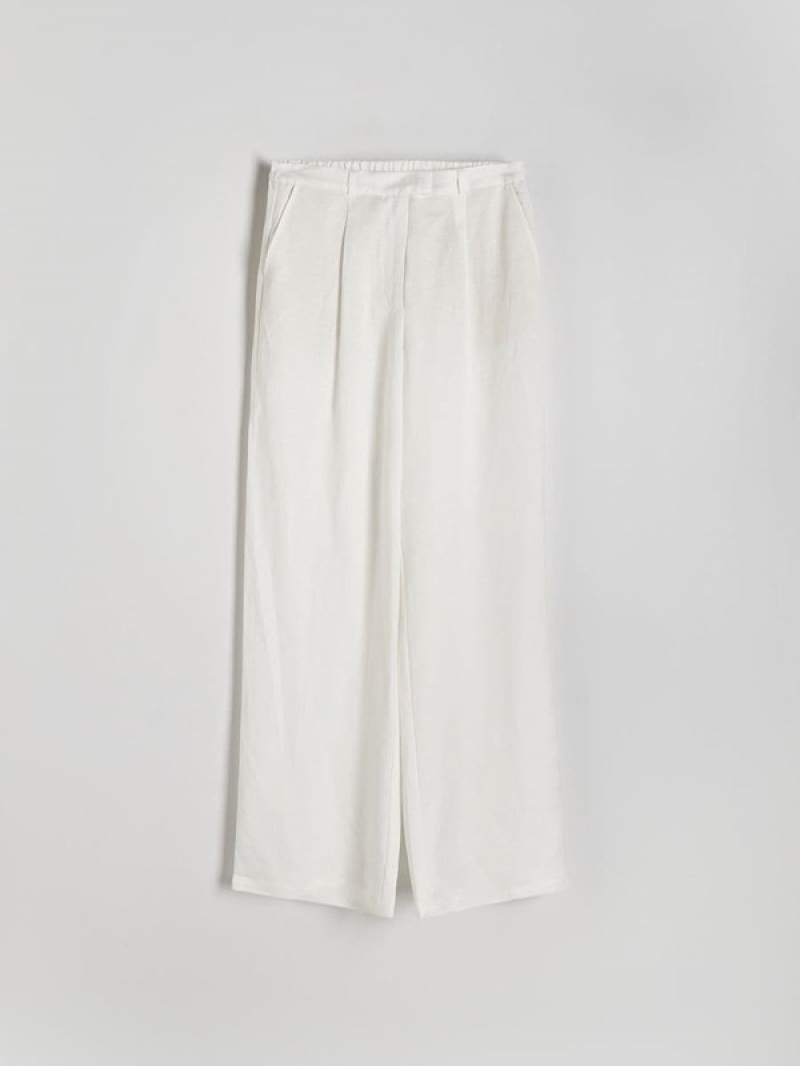 White Women's Reserved Linen And Viscose Blend Trousers | 34197BZKQ