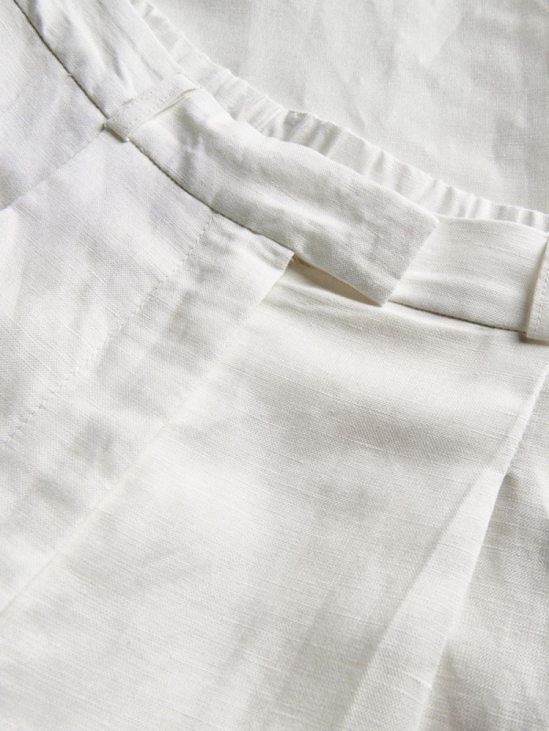 White Women's Reserved Linen And Viscose Blend Trousers | 34197BZKQ