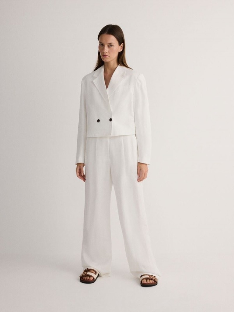 White Women\'s Reserved Linen And Viscose Blend Trousers | 34197BZKQ