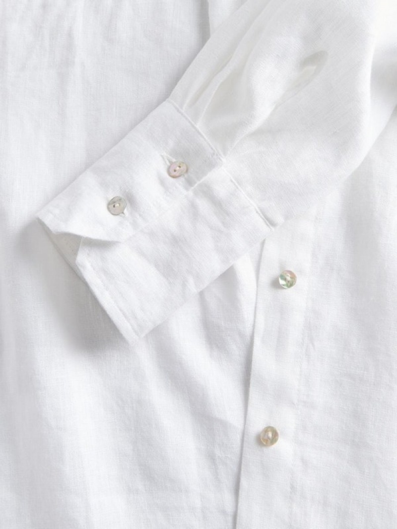 White Women's Reserved Linen Shirts | 54801KMQJ