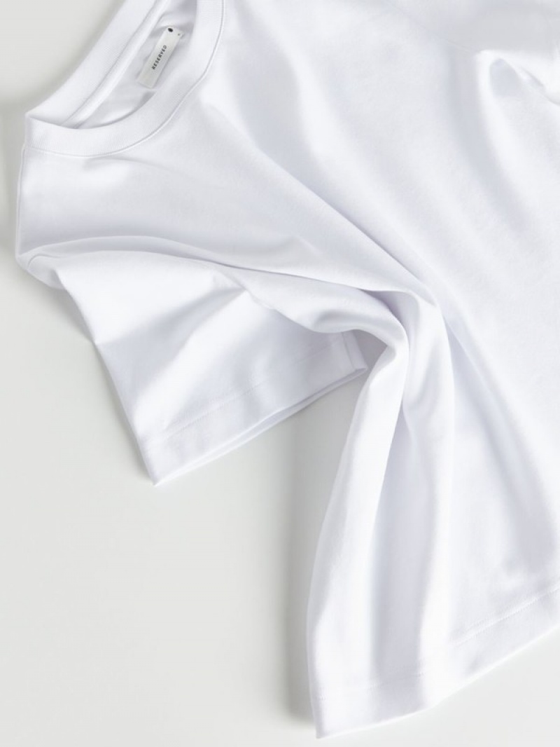 White Women's Reserved Mercerised Organic Cotton T-shirts | 13547FZHD