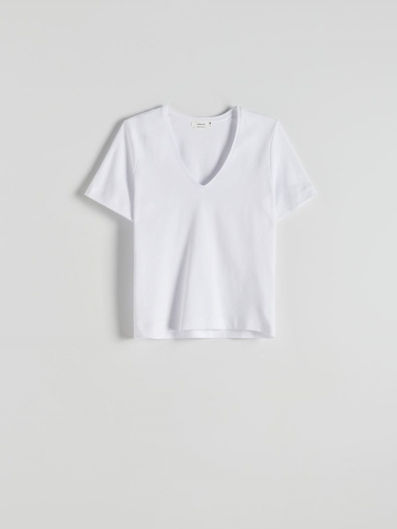 White Women's Reserved Mercerised Organic Cotton T-shirts | 19324PJHF