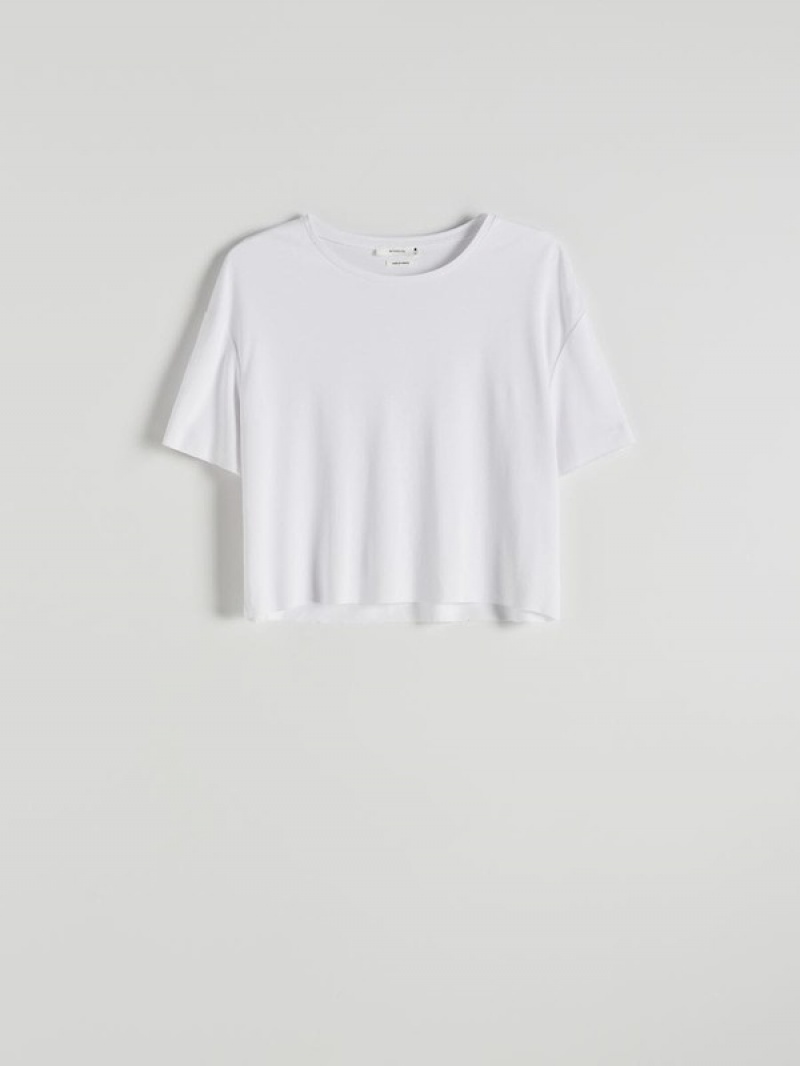 White Women's Reserved Modal Blend T-shirts | 61495RQDX