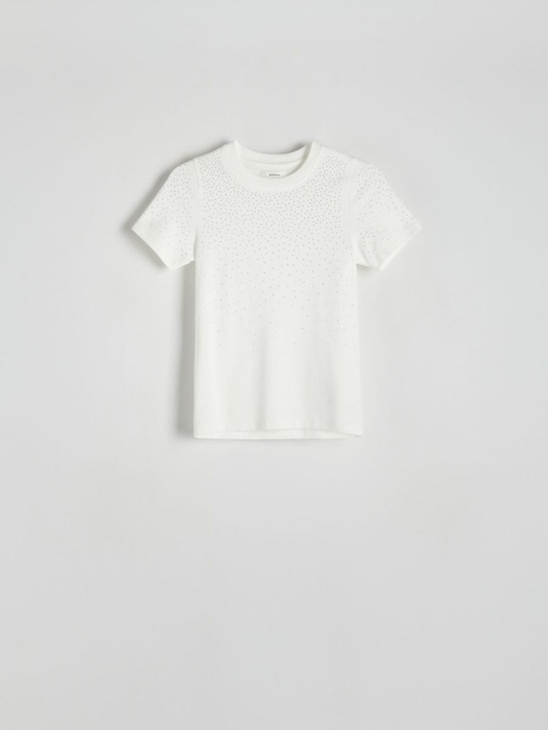 White Women's Reserved Modal Blend T-shirts | 20485LHEP