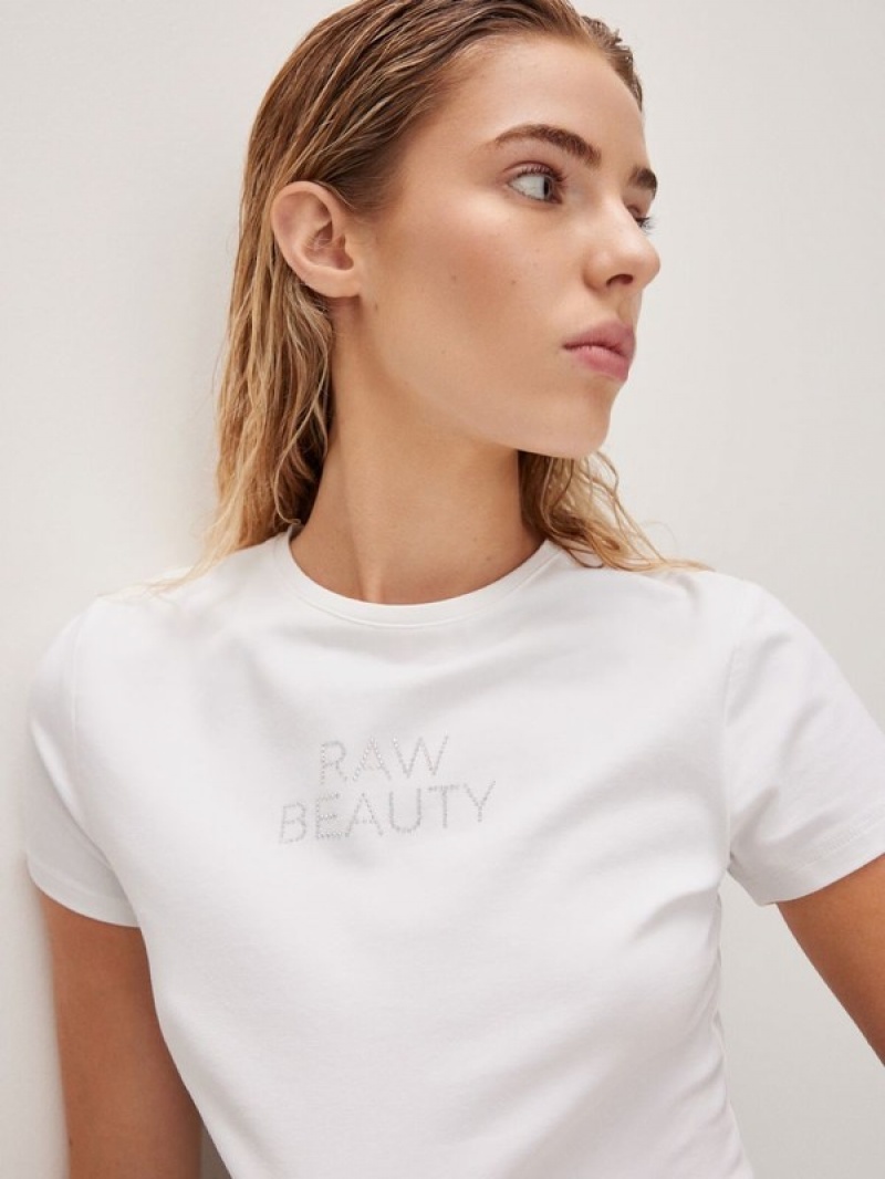 White Women's Reserved Modal Blend T-shirts | 50128XHIO