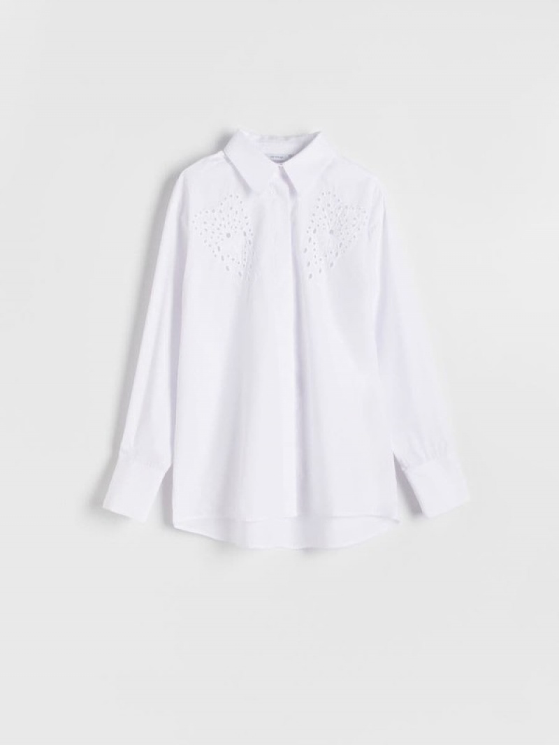 White Women's Reserved Openwork Inserts Shirts | 53807VPNH