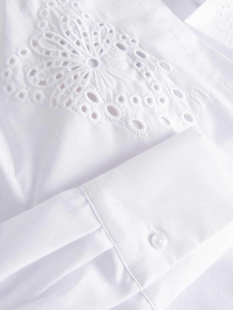 White Women's Reserved Openwork Inserts Shirts | 53807VPNH