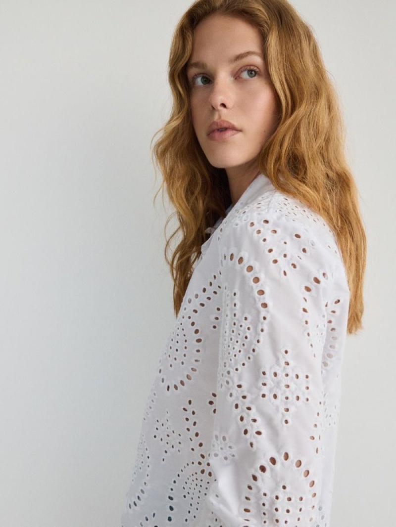 White Women's Reserved Openwork Shirts | 30247RLYE