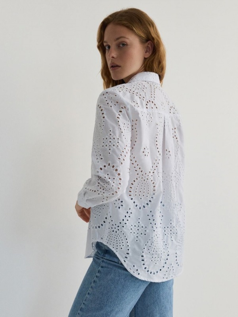 White Women's Reserved Openwork Shirts | 30247RLYE