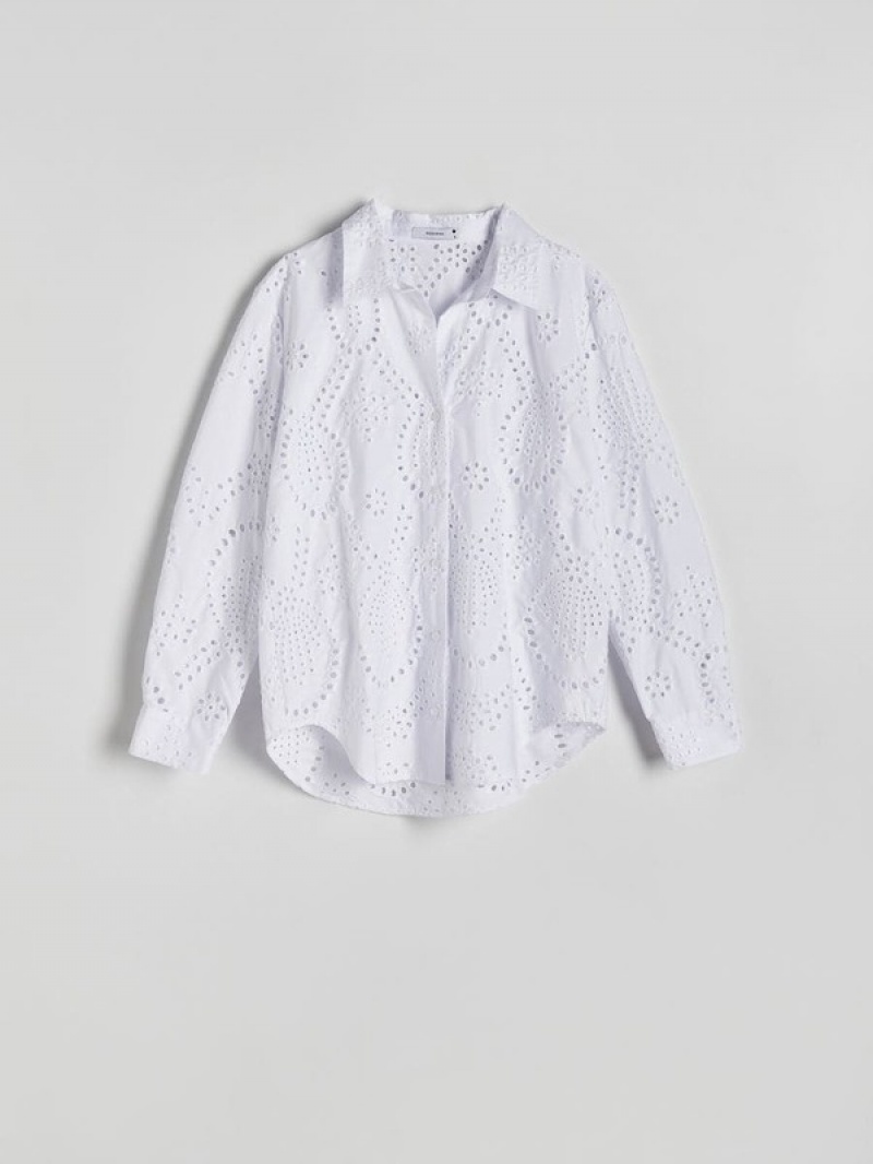 White Women's Reserved Openwork Shirts | 30247RLYE