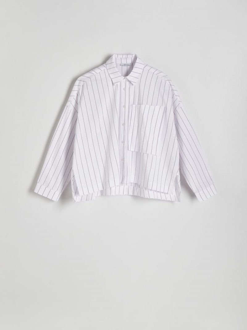 White Women's Reserved Oversized Stripe Shirts | 16598QDJV