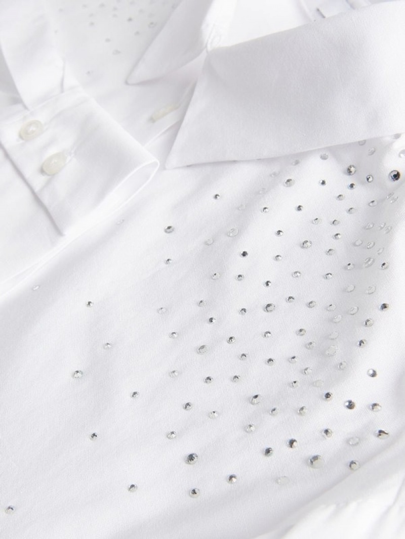 White Women's Reserved Rhinestones Shirts | 19670PIEJ