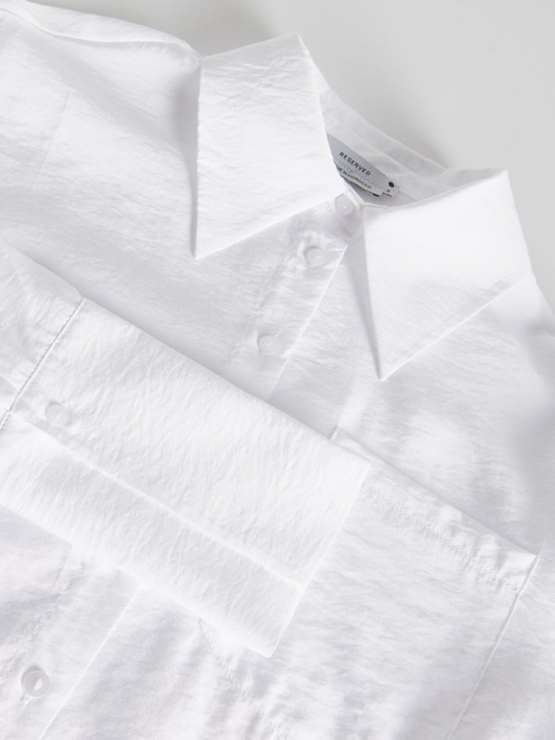 White Women's Reserved Shimmer Fabric Shirts | 07562NGPO