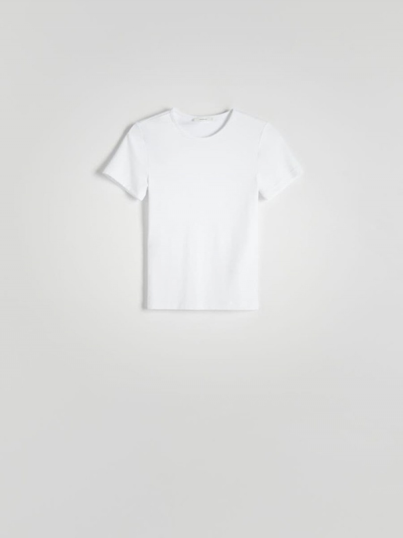 White Women's Reserved Slim Fit T-shirts | 23789YXCZ