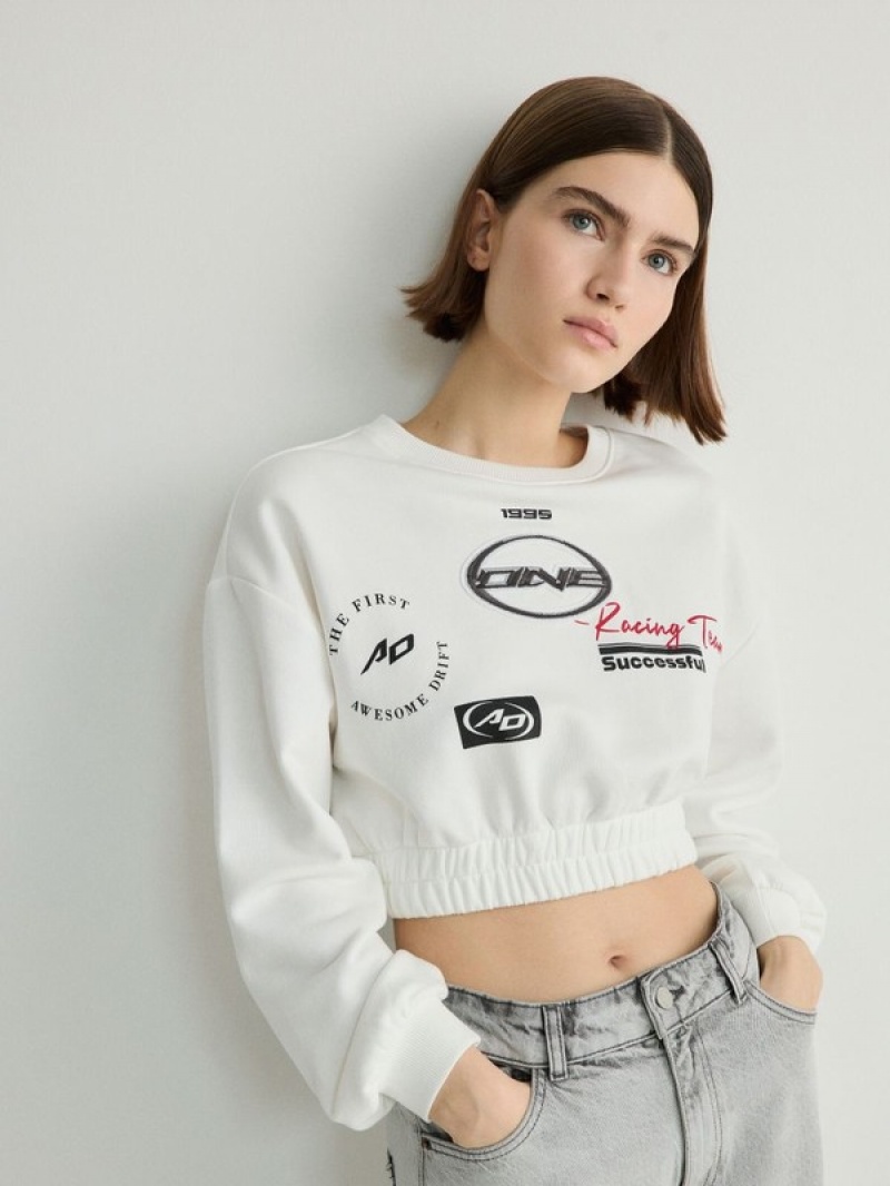 White Women's Reserved Sweatprints Sweatshirts | 80165UEBO