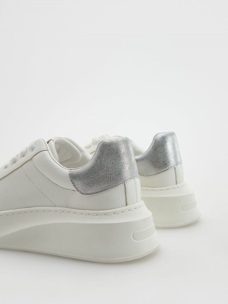 White Women's Reserved Thick Sole Sneakers | 91568MAXR