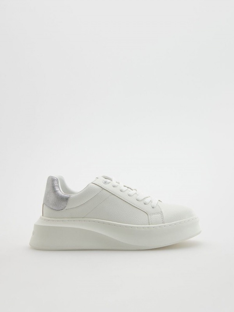 White Women\'s Reserved Thick Sole Sneakers | 91568MAXR