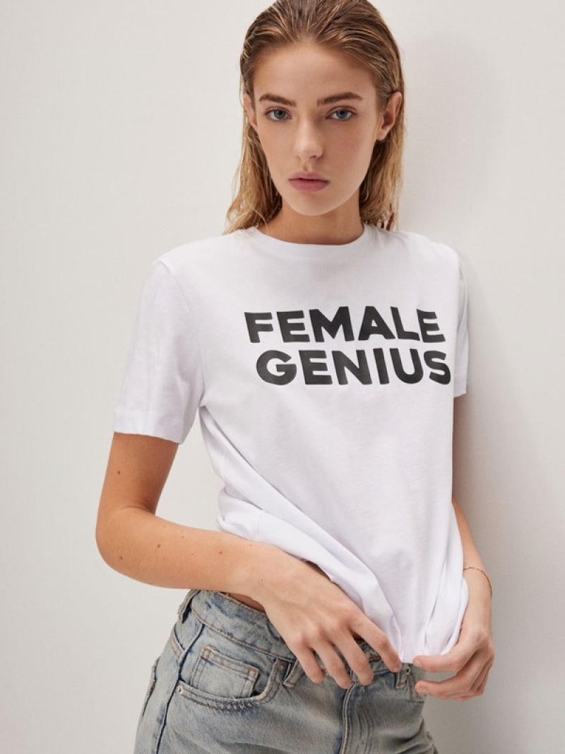 White Women's Reserved T-print T-shirts | 92370WIFZ