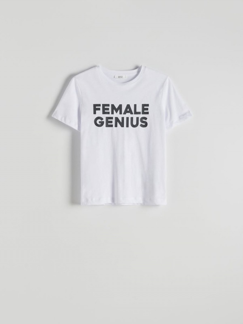 White Women's Reserved T-print T-shirts | 92370WIFZ