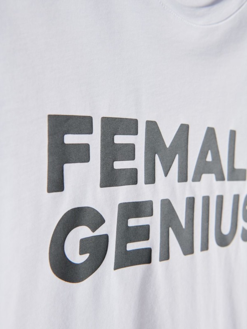 White Women's Reserved T-print T-shirts | 92370WIFZ