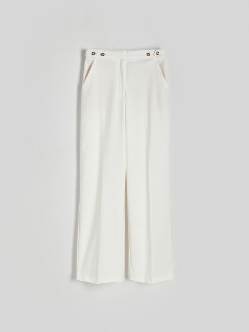 White Women's Reserved Viscose Blendpressed Crease Trousers | 10987YDFG