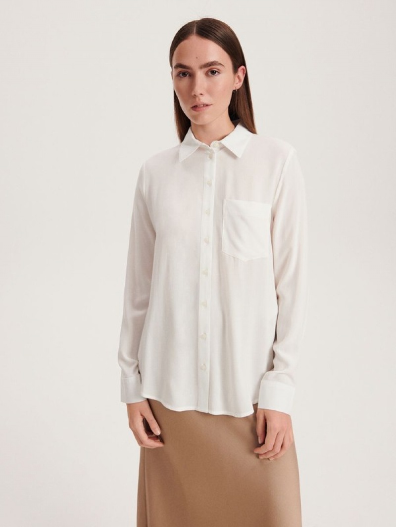 White Women's Reserved Viscose Shirts | 76549BPFS