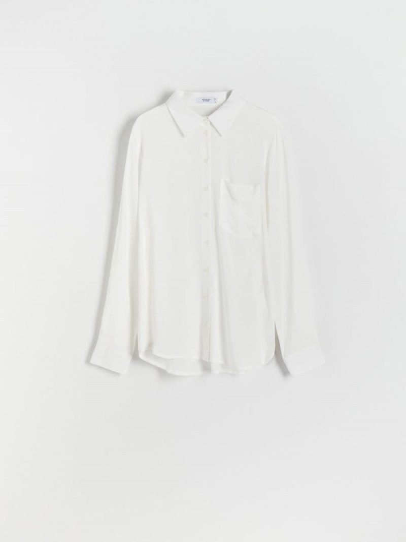 White Women's Reserved Viscose Shirts | 76549BPFS