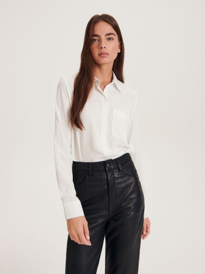 White Women's Reserved Viscose Shirts | 96035ZXRL