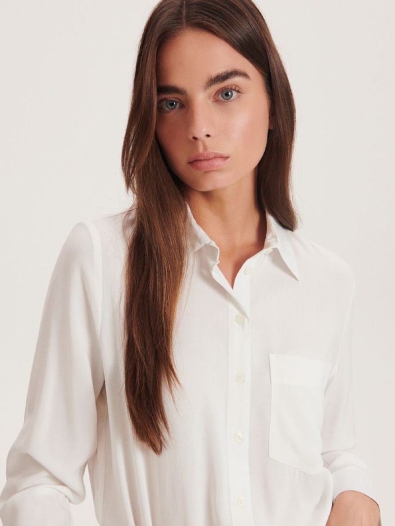 White Women's Reserved Viscose Shirts | 96035ZXRL