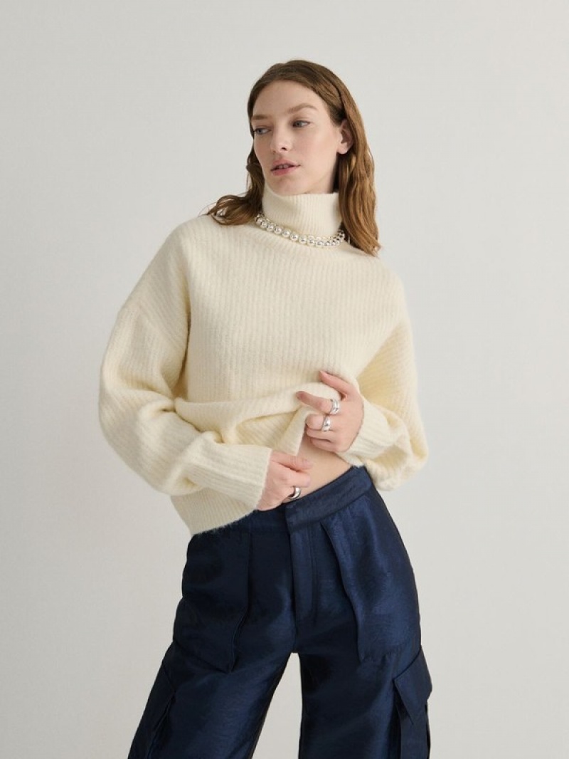 White Women's Reserved Wool Blend Sweaters | 52190KMPD